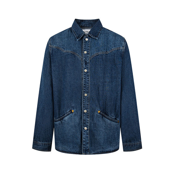 Unisex jeans overshirt with snap buttons, western yoke and plain insert pockets Amarae