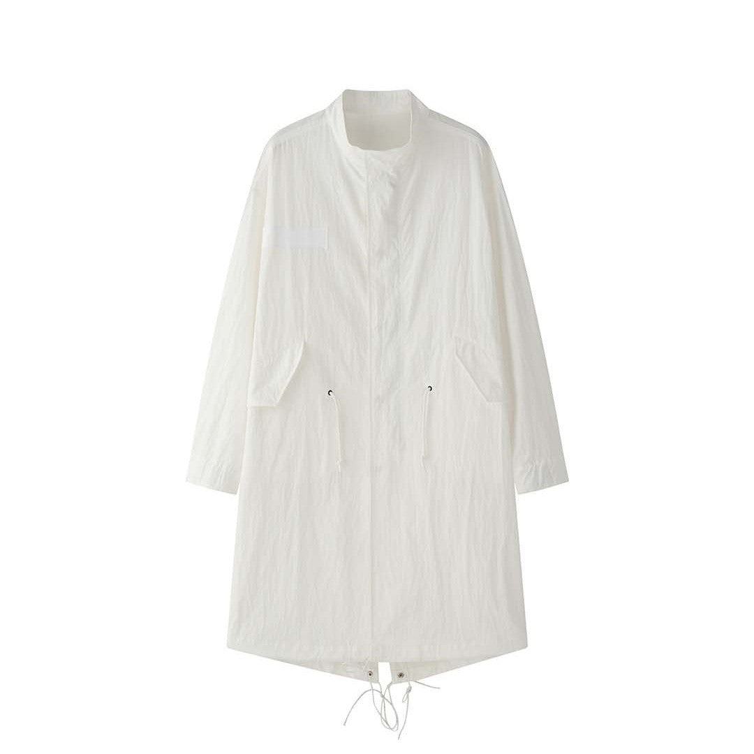 Women's Lightweight Oversized Coat with Stand Collar, Concealed Zipper, and Drawstring Hood
