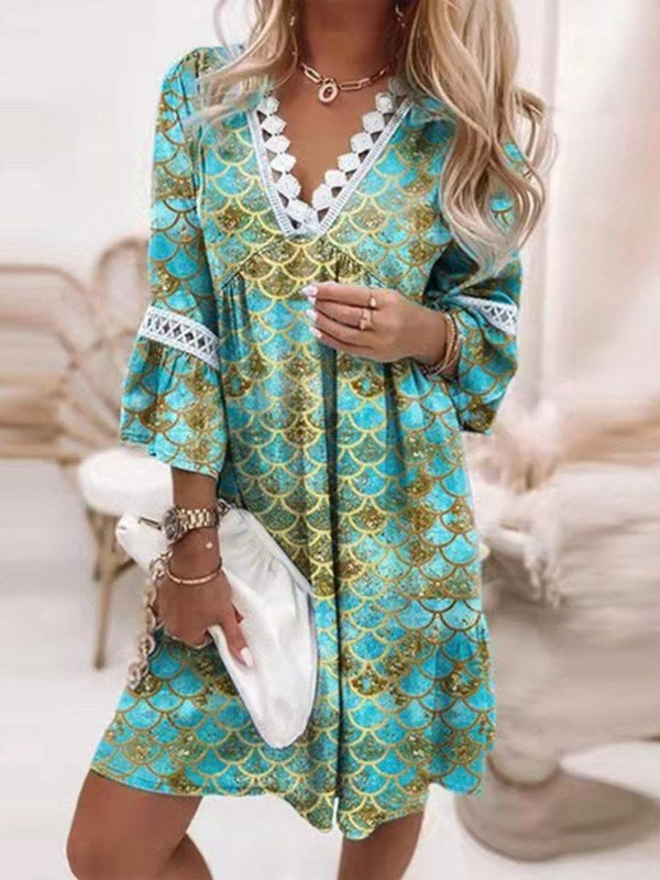 Casual dress for women with V-neck and ruffle details Lune London