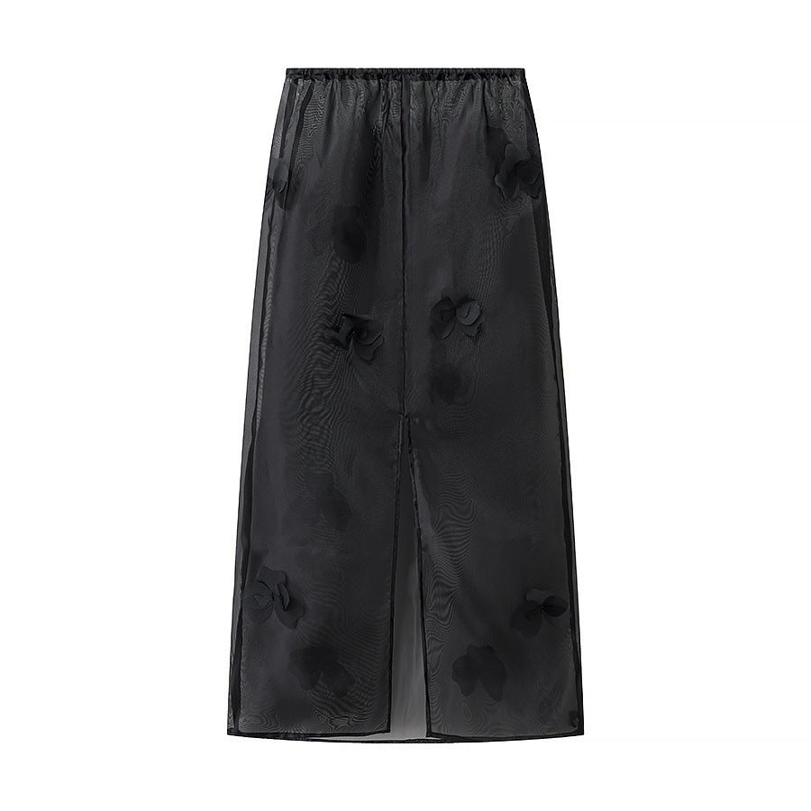 Ladies Transparent Organza Underskirt with Elastic Waistband and 3D Flower Applique Amarae