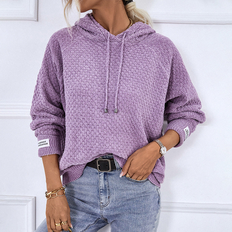 Textured knit women's hoodie with drawstring Lune London