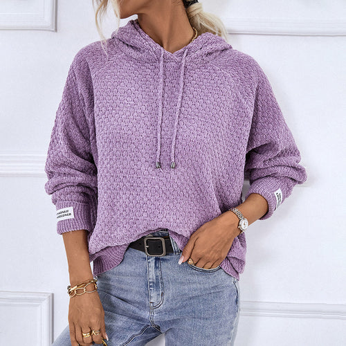 Textured knit women's hoodie with drawstring Amarae