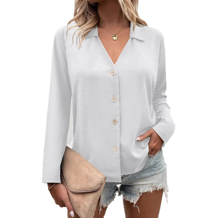 Trendy women's blouse with V-neck and button details Lune London
