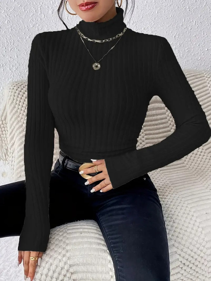 Women ribbed knit turtleneck top with long sleeves Lune London