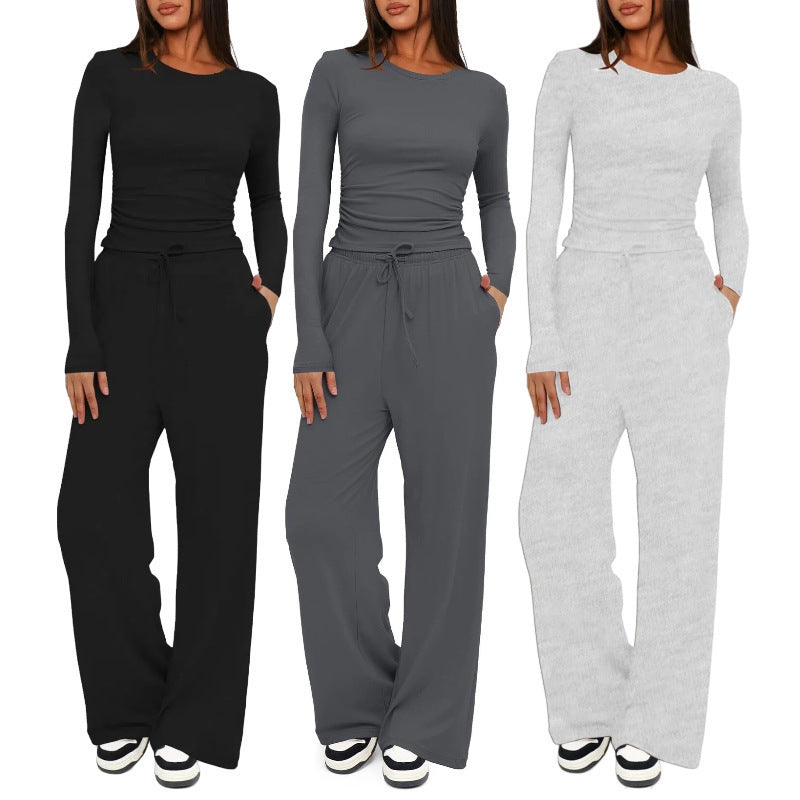 Women's Comfortable Lounge Set with Long-Sleeved Top and Loose-Fitting Pants Lune London