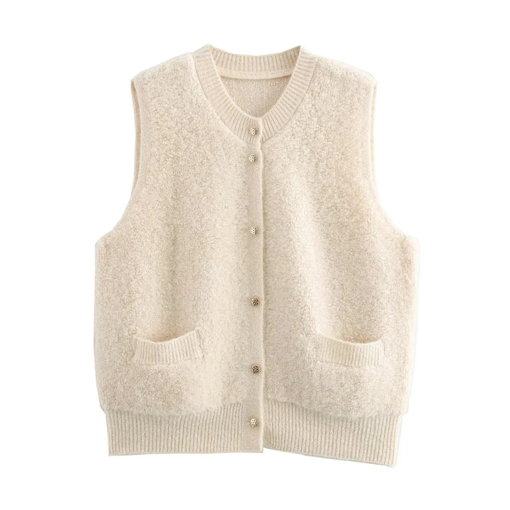 Ladies Sleeveless Teddy Vest with Button Placket and Patch Pockets Amarae