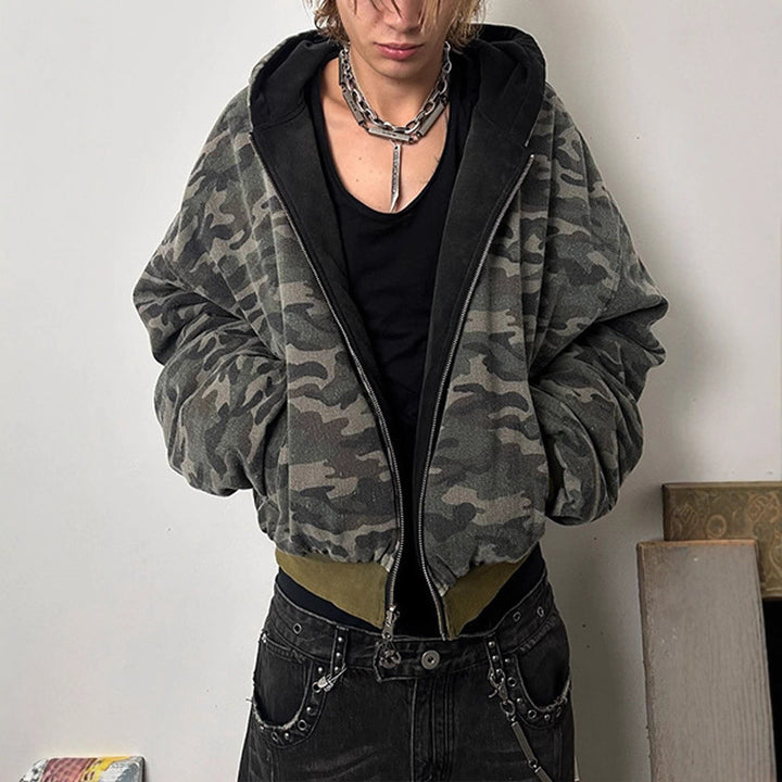 Veste bomber camouflage décontractée pour femmes avec col montant et fermeture éclair Chic & Stil