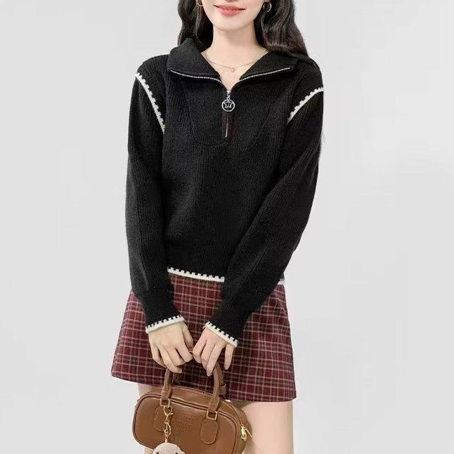Trendy women's sweater with high collar and special sleeve finishes Lune London