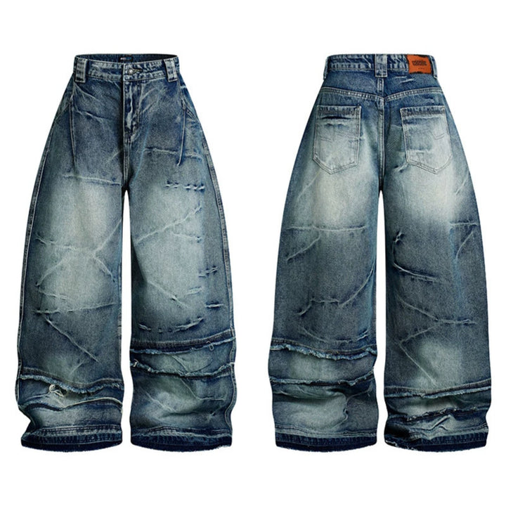 Women wide-cut high-waisted denim culotte pants with used effect and abrasion effects Amarae