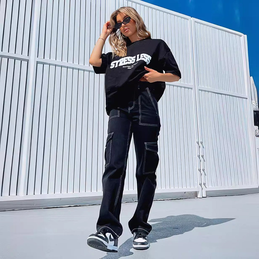 Women's Cargo Pants with Elastic Waistband and Practical Pockets Lune London