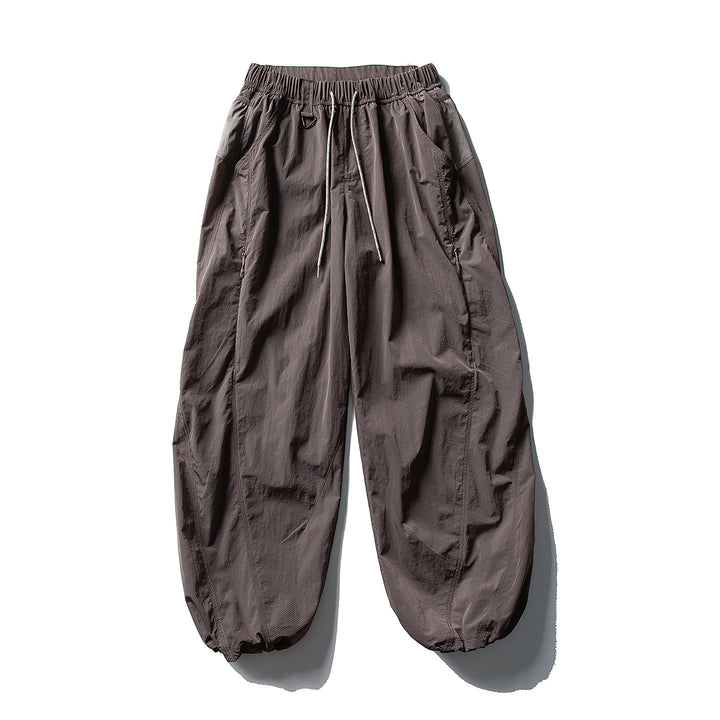Men's Balloon Silhouette Ripstop Casual Pants with Elastic Drawstring Waistband, Zip Pockets and D-Ring Amarae