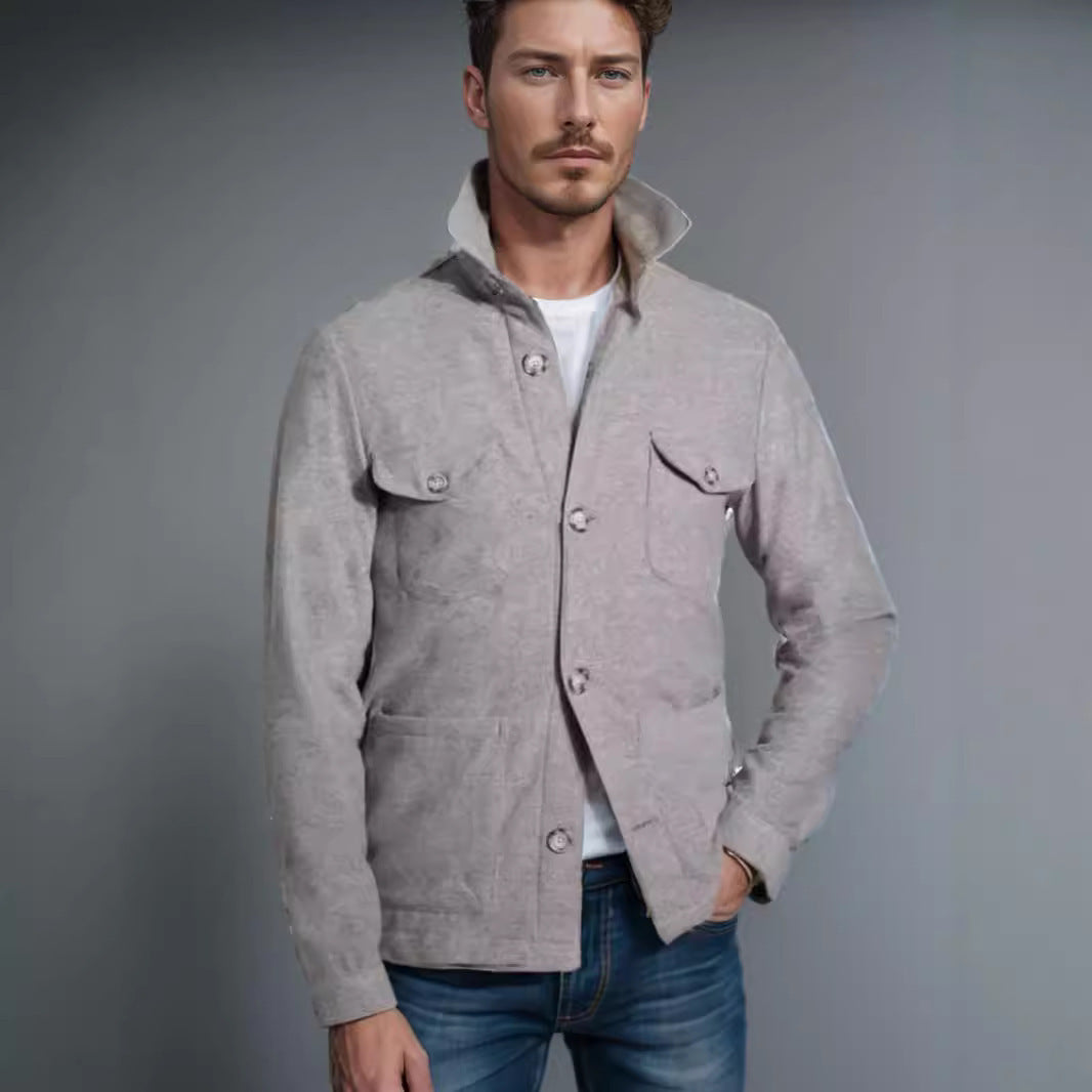 Modern utility jacket for men with practical high collar and applied pockets Lune London