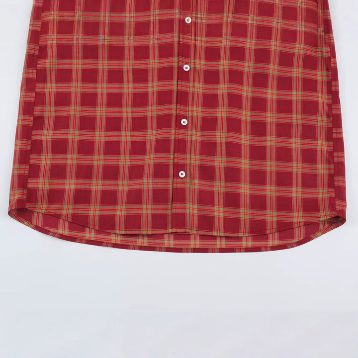 Women Oversized Check Blouse with Continuous Button Placket and Shirt Collar Amarae