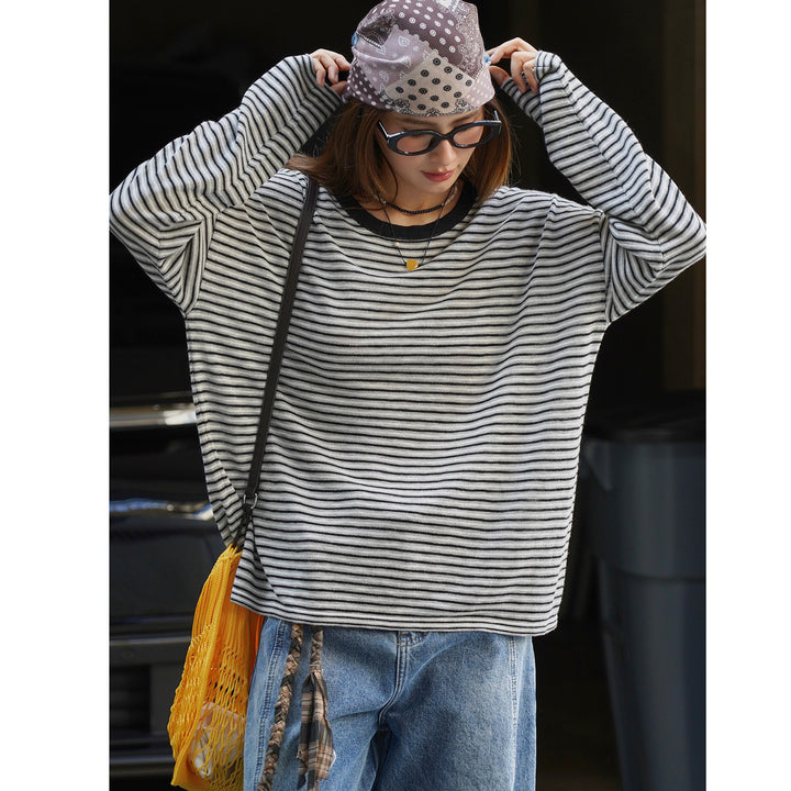 Women's Maritime Lightweight Knit Long Sleeve in Oversized Cut with Fine Striped Structure
