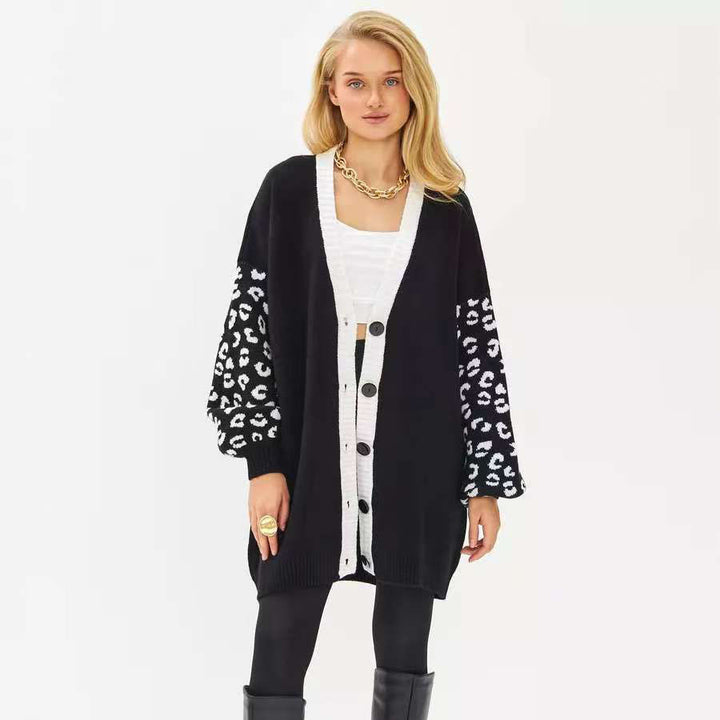 Cardigan extra-long pour femmes avec imprimé animal et détails de boutons Chic & Stil