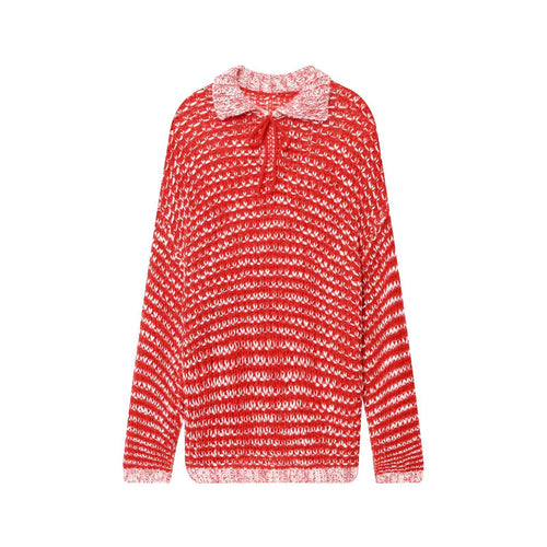 Casual knit sweater for women with trendy collar and fastening ties Amarae