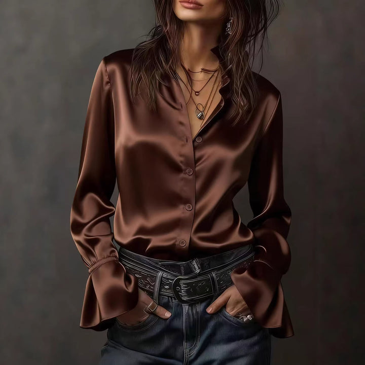 Women Elegant Blouse with Gathered Sleeves, Lune London