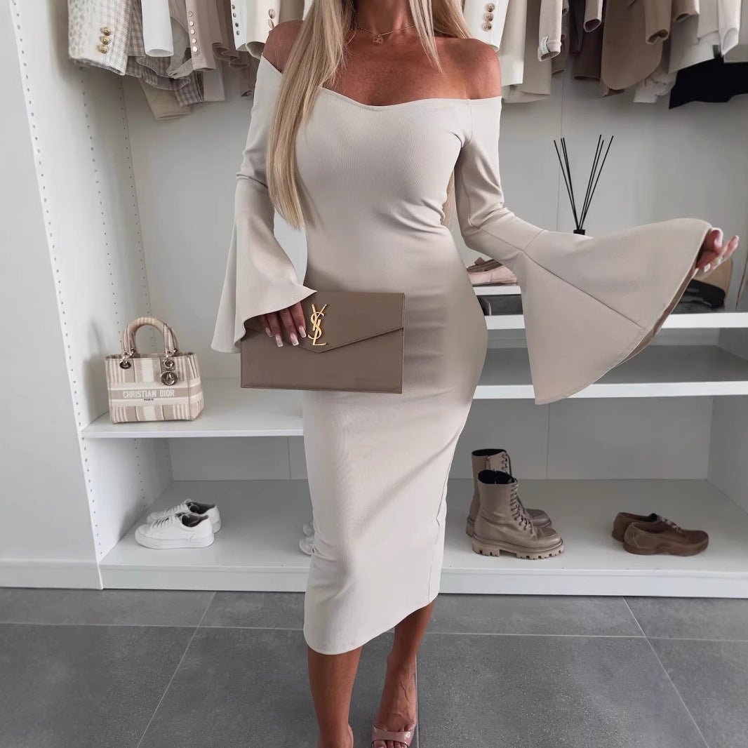 Dress woman with off-shoulder neckline and flared sleeves Lune London
