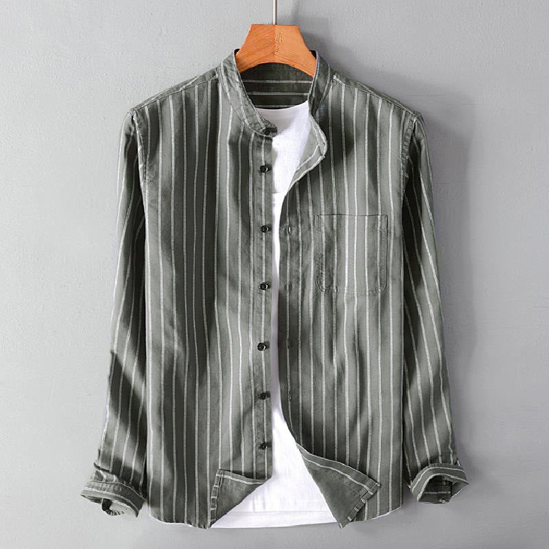 Casual long sleeve shirt for men with fine stripes and chest pocket Lune London