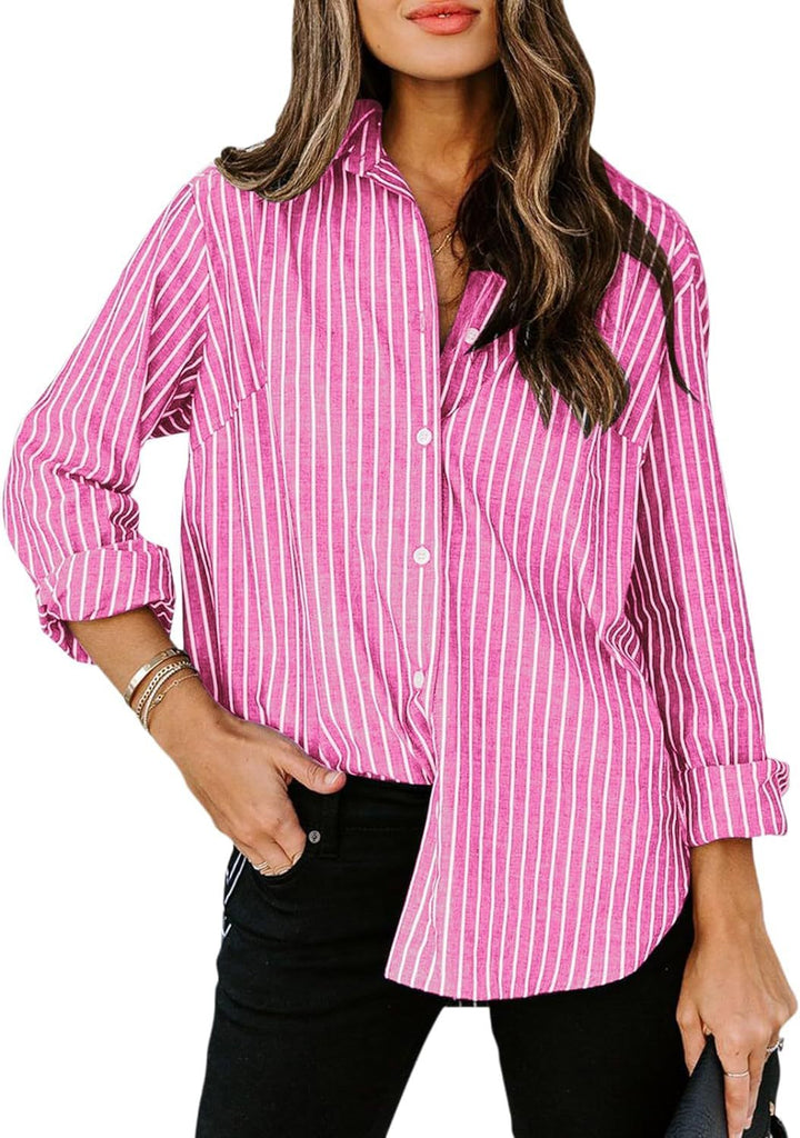 Women's Striped Blouse with Classic Collar and Casual Cut Lune London