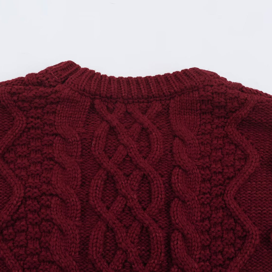 Women's chunky braided knit sweater with round neck and texture mix Amarae