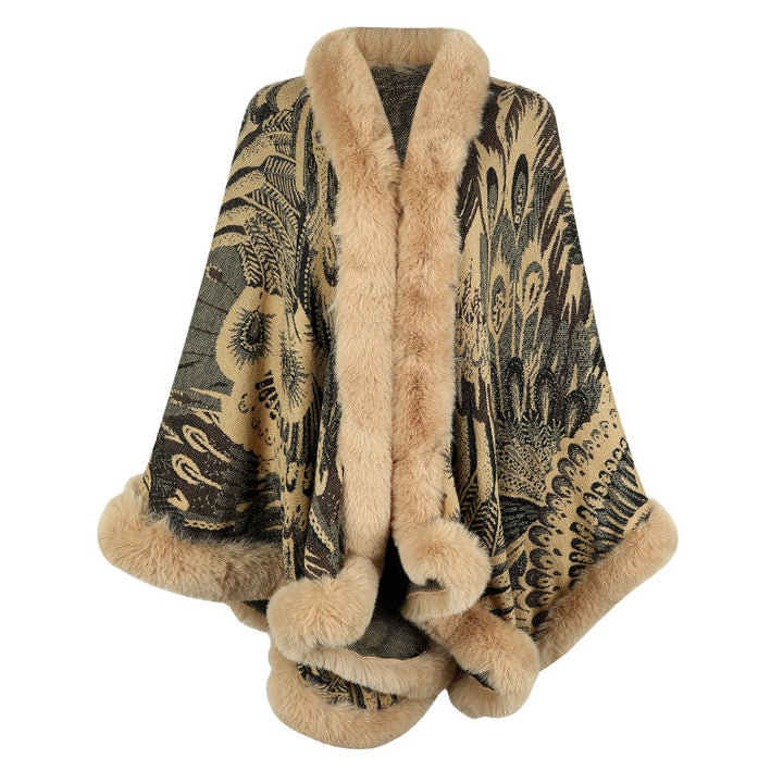 Ladies luxurious poncho with thermal protection in decorative fleece Lune London