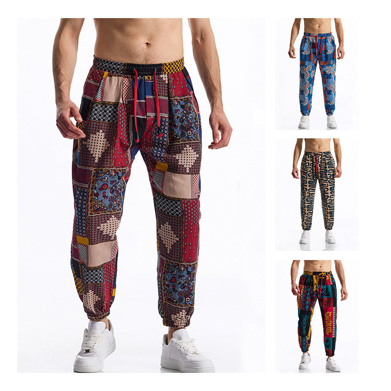 Men's casual pants with colorful pattern and elastic waistband Lune London