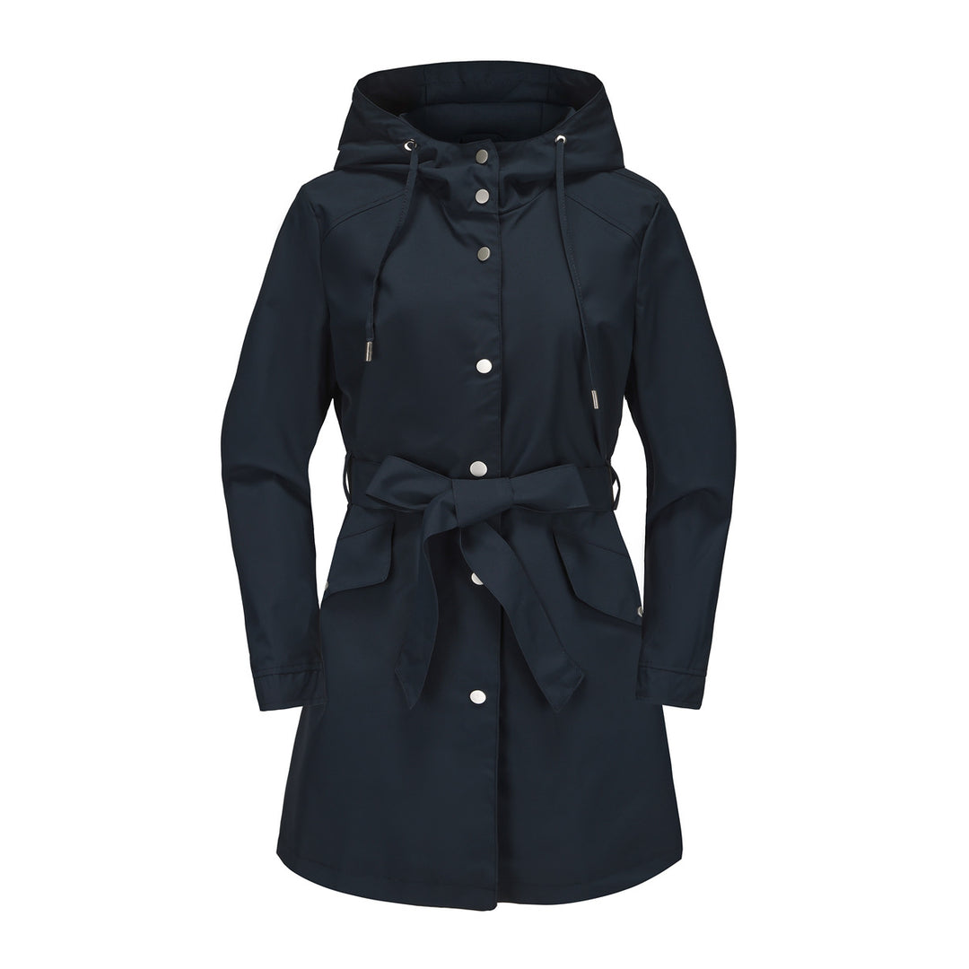 Women's waterproof transition jacket with adjustable hood and waist belt Lune London