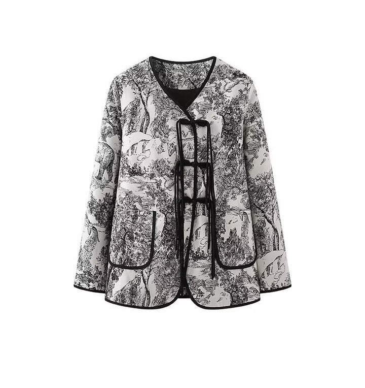 Veste blazer matelassée tendance pour femmes avec impression artistique de maison de campagne Chic & Stil