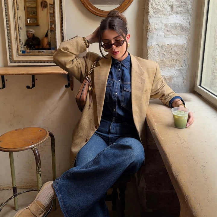 Women's Oversized Glencheck Blazer in a boxy cut with a distinctive shoulder section Amarae