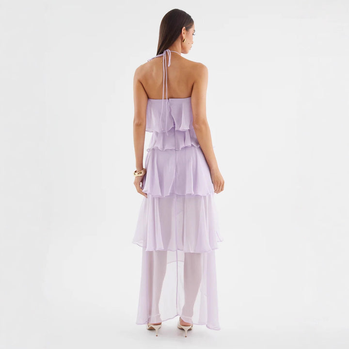Women's Chiffon Maxi Dress with Multi-Layered Ruffle Details Lune London