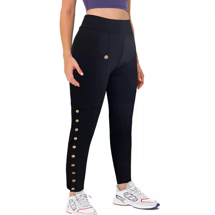 High-waisted sporty leggings for women with versatile pockets and chic press details.