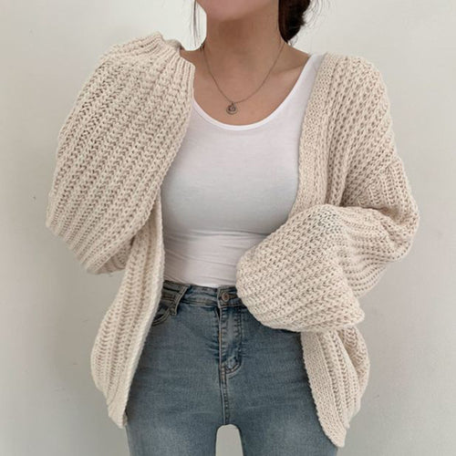 Ladies chunky knit cardigan with relaxed fit and voluminous sleeves Amarae