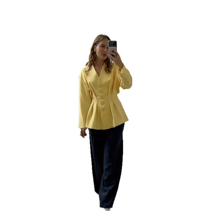 Women's Fitted Blazer with Pleats and Flared Peplum Dress