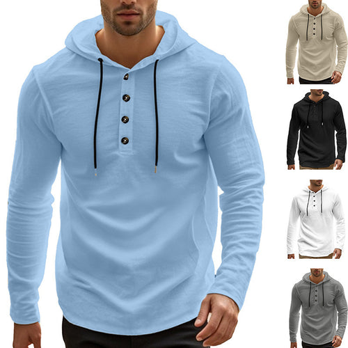 Men's Sport Hoodie with button placket and practical kangaroo pockets Amarae