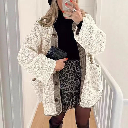 Ladies Comfortable Teddy Jacket with Button Closure and Loose Fit Lune London
