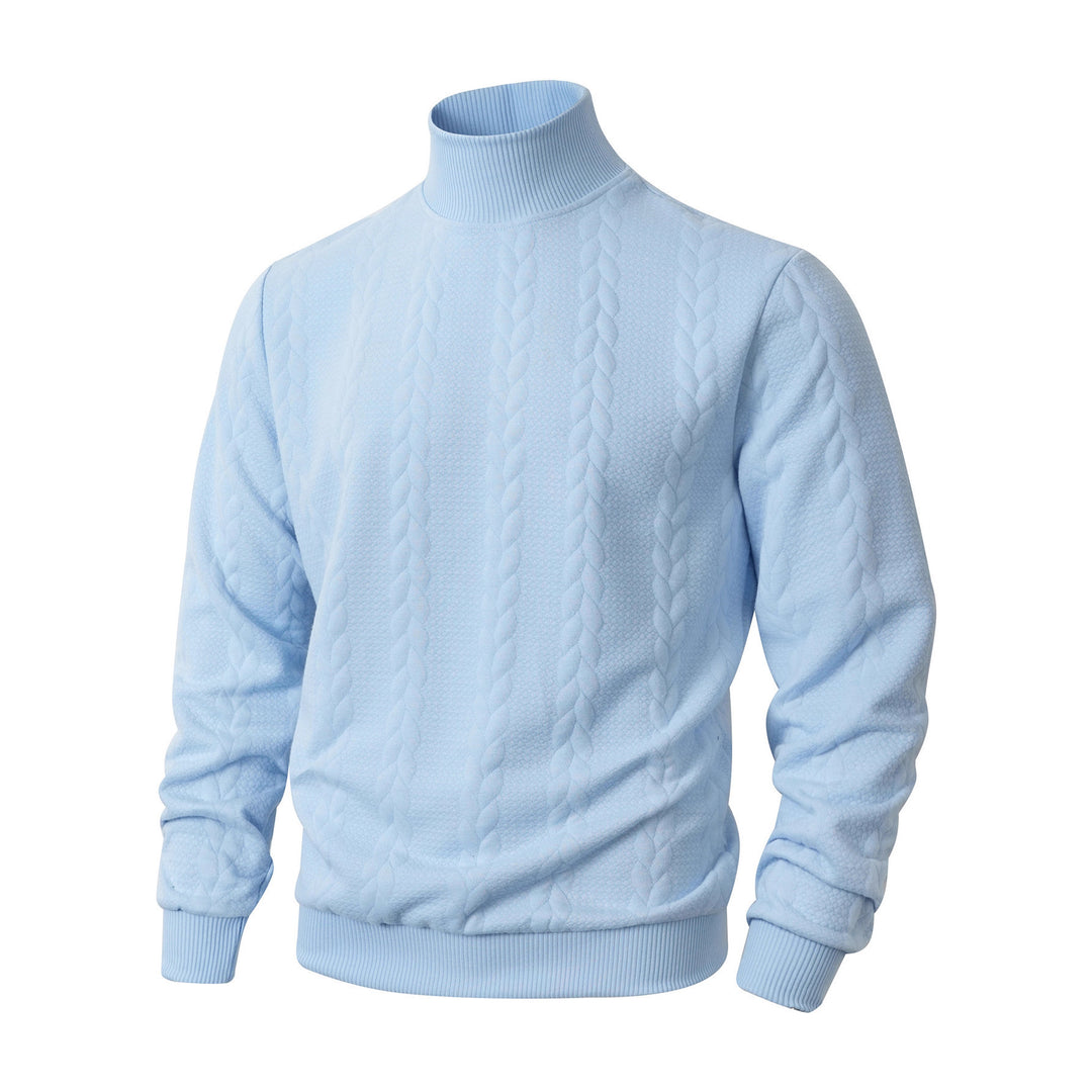 Knit sweater for men with high collar and innovative cable details Lune London