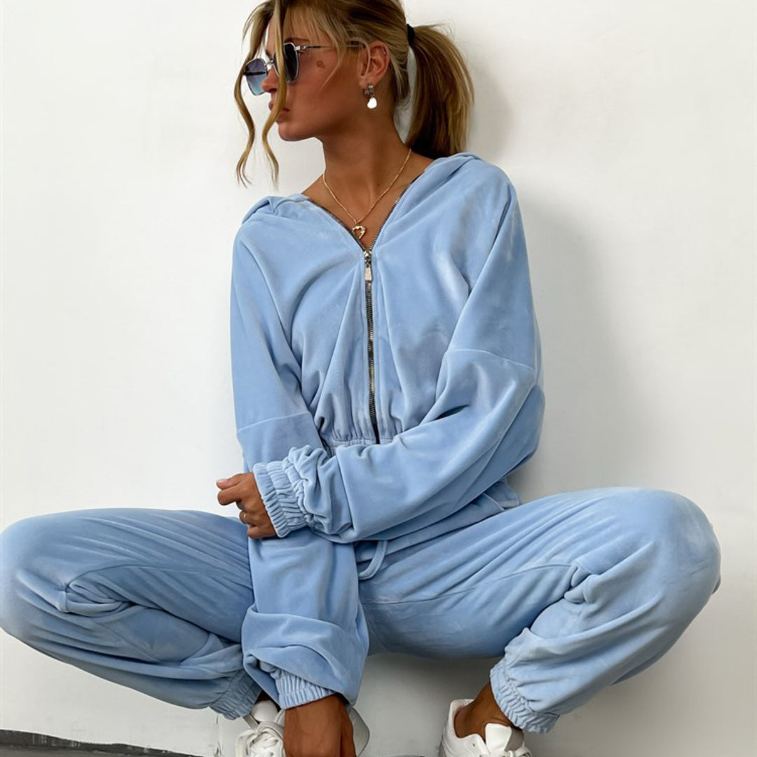 Women's fleece tracksuit with high collar and adjustable waistband Lune London
