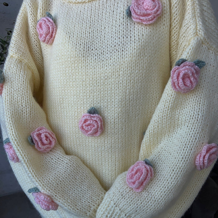 Knit sweater for women with floral appliqués and a relaxed fit Lune London