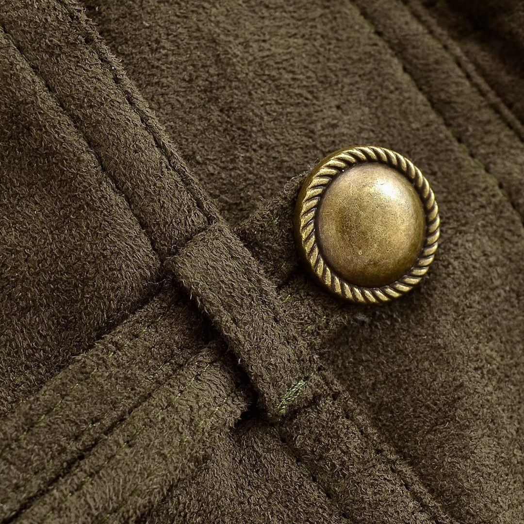 Women's Cropped Suede-Look Jacket with Shawl Collar, Waist Gather and Decorative Toggle Buttons Amarae