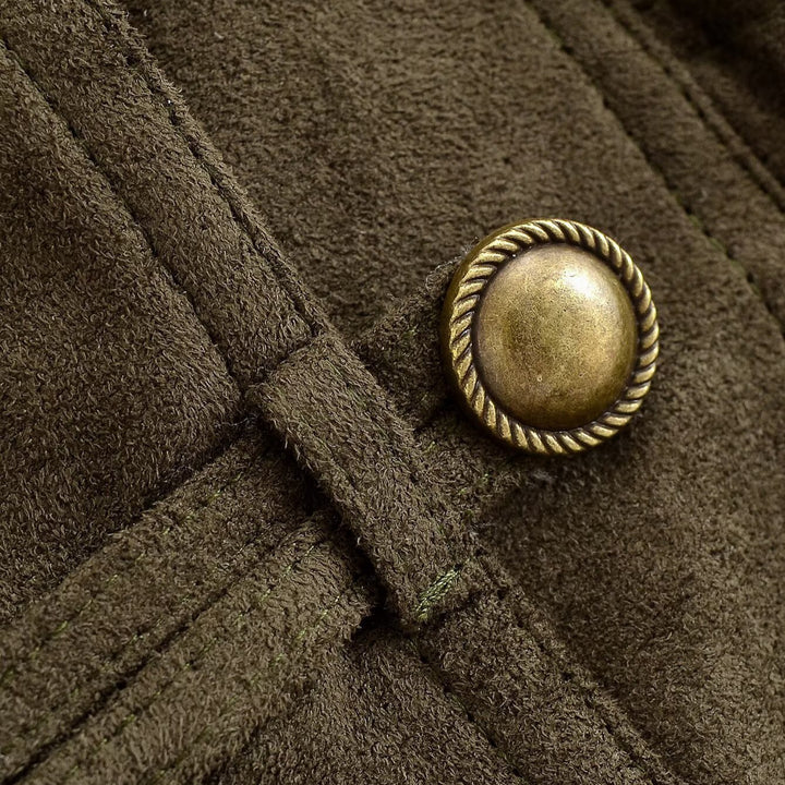 Women's Cropped Suede-Look Jacket with Shawl Collar, Waist Gather and Decorative Toggle Buttons Amarae