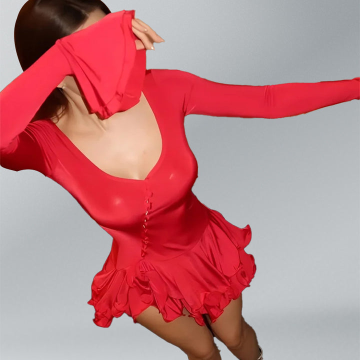 Robe mini découpée de manière ludique pour femmes avec volants et fermeture à pressions Chic & Stil