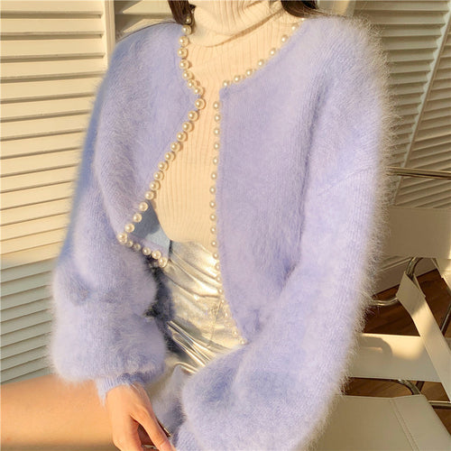 Cardigan moelleux pour femmes avec bord en perles et coupe tendance Chic & Stil