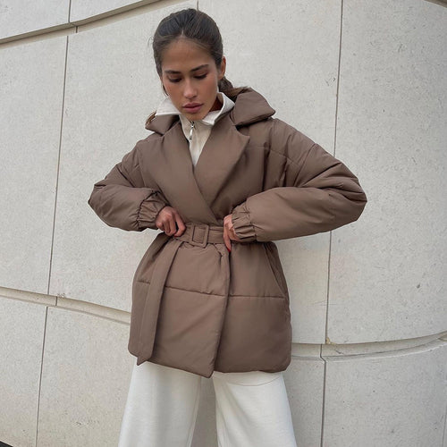 Women Elegant and warm quilted jacket with waist belt Amarae
