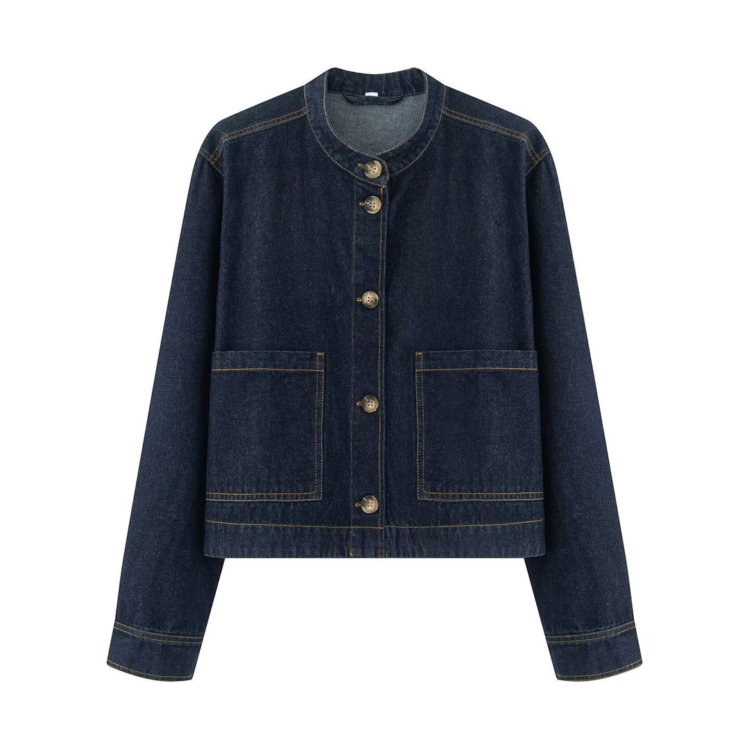 Women's short jacket with stand-up collar, boxy-cropped silhouette and patch pockets Amarae