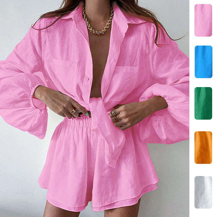 Chemisier décontracté à manches courtes pour femmes avec coupe ample et short taille haute Chic & Stil