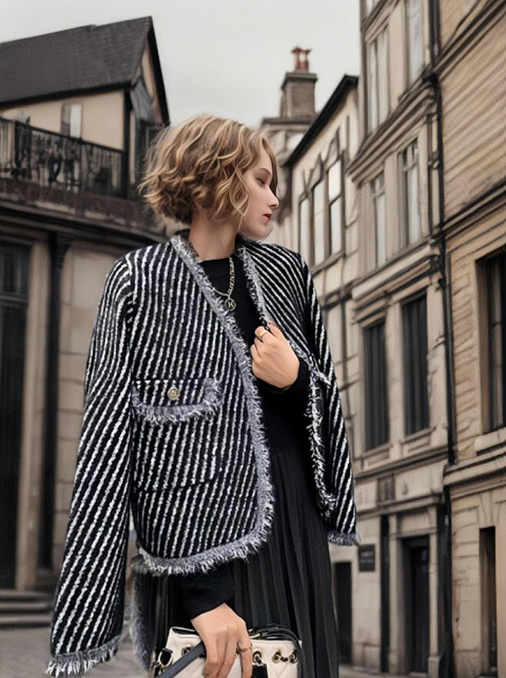 Women’s luxurious cardigan with frayed edges and Moon London button details