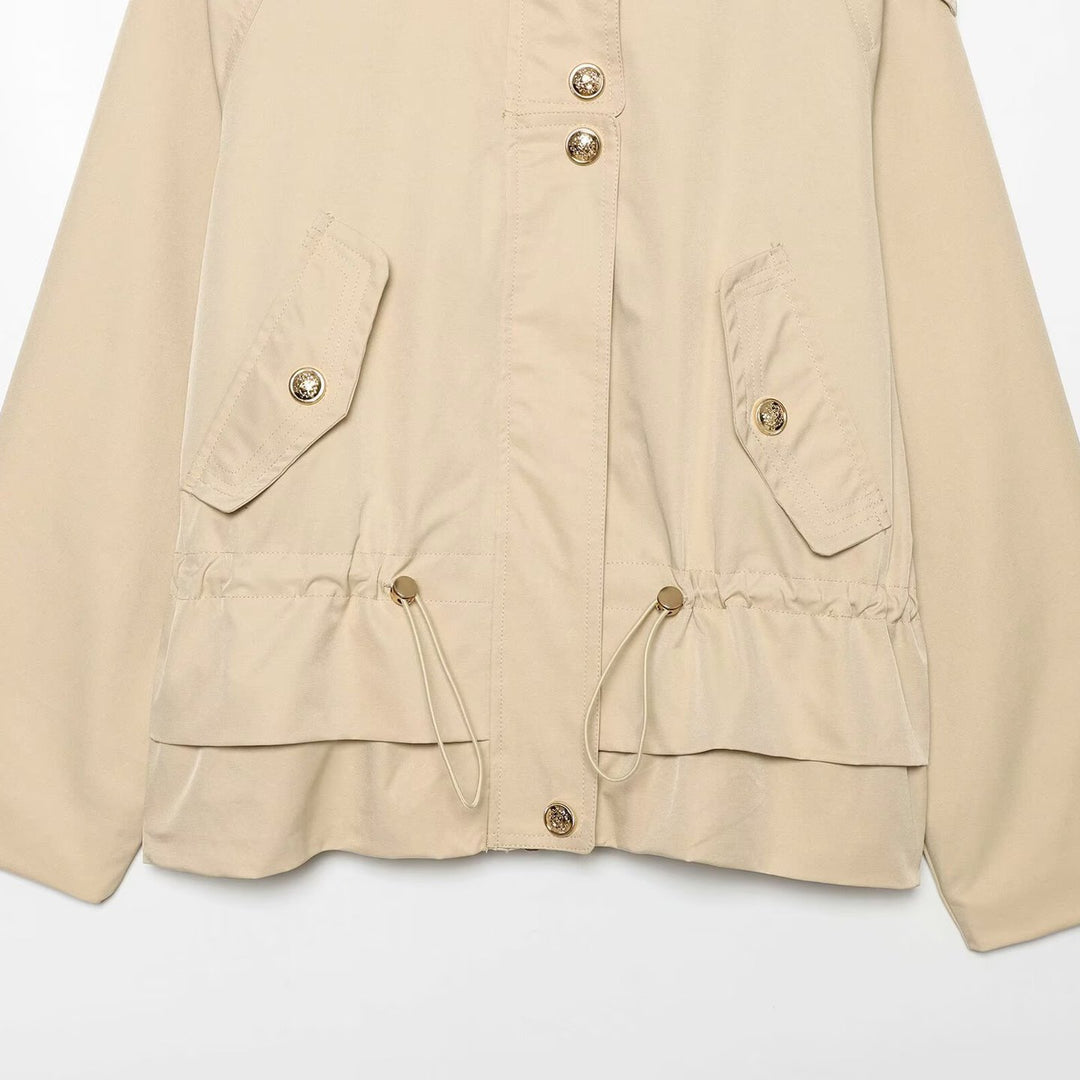 Women's short parka with hood, drawstring waist and flap pockets Amarae