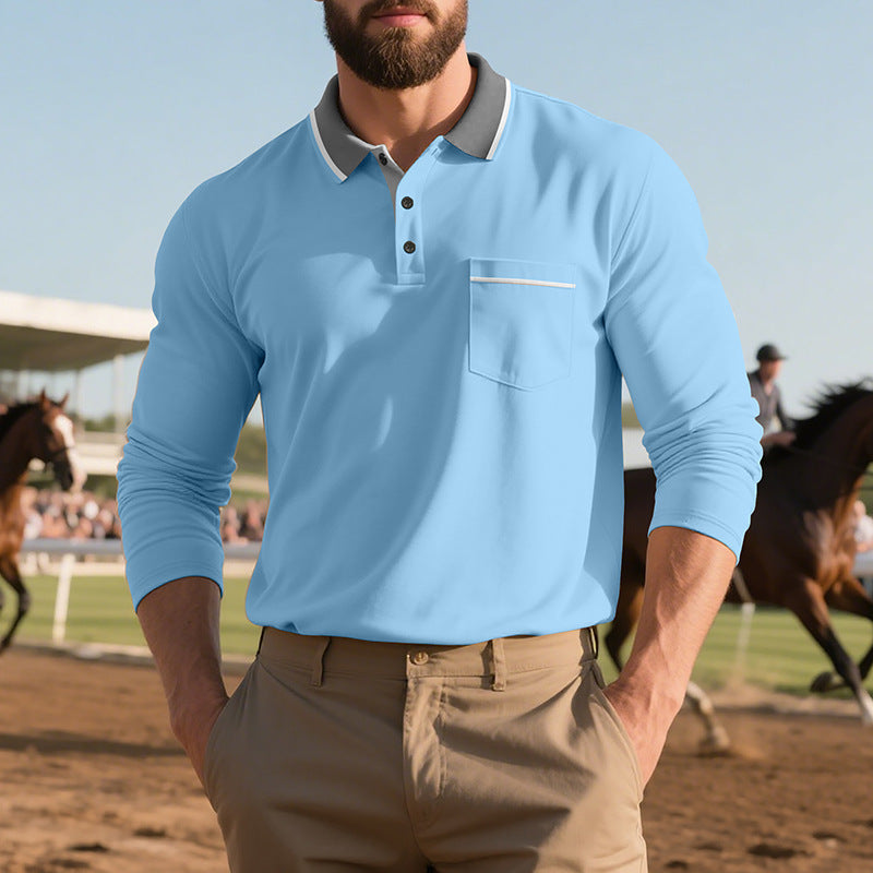Long sleeve polo shirt for men, fashion, with textured surface and practical chest pocket Lune London