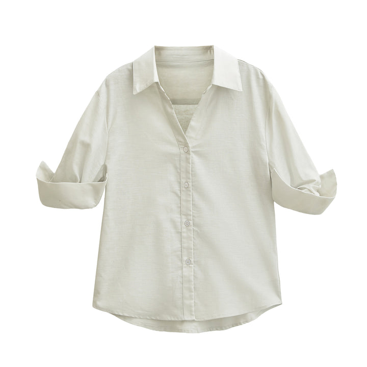 Women's Lightweight Oversized Linen-look Blouse with Kent Collar and Roll-up Sleeves Amarae